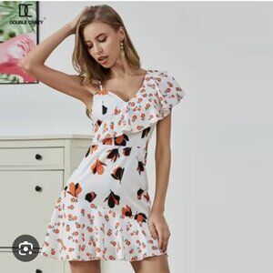 Double Crazy Floral Flutter Shoulder Dress
